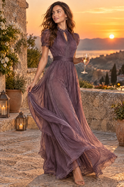 Robe longue plissée mauve | Deuxième photo lifestyle | Lounelle Paris