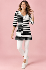 Striped V-Neck Tunic White