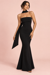 Black Strapless Bandeau Fishtail Maxi Dress