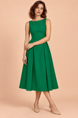 Green Boat Neck A-Line Dress