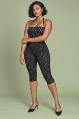 Black Fitted Polka-Dot Jumpsuit