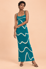Teal Backless Striped Dress