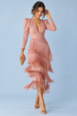 Dusty Pink Fringed V-Neck Dress