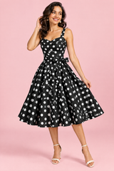 Black Polka Dot A-Line Mini Dress with Sweetheart Neckline