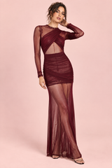 Burgundy Ruched Bodycon Maxi Dress
