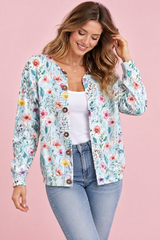 Light Blue Button-Front Crew-Neck Cardigan