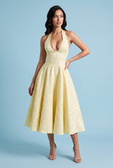 Jacquard Halter Midi Dress Yellow