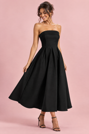 Robe midi patineuse bustier noire | Vue de face | Lounelle Paris
