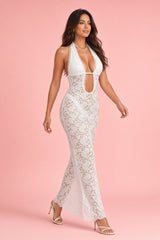 White Backless Halter Dress