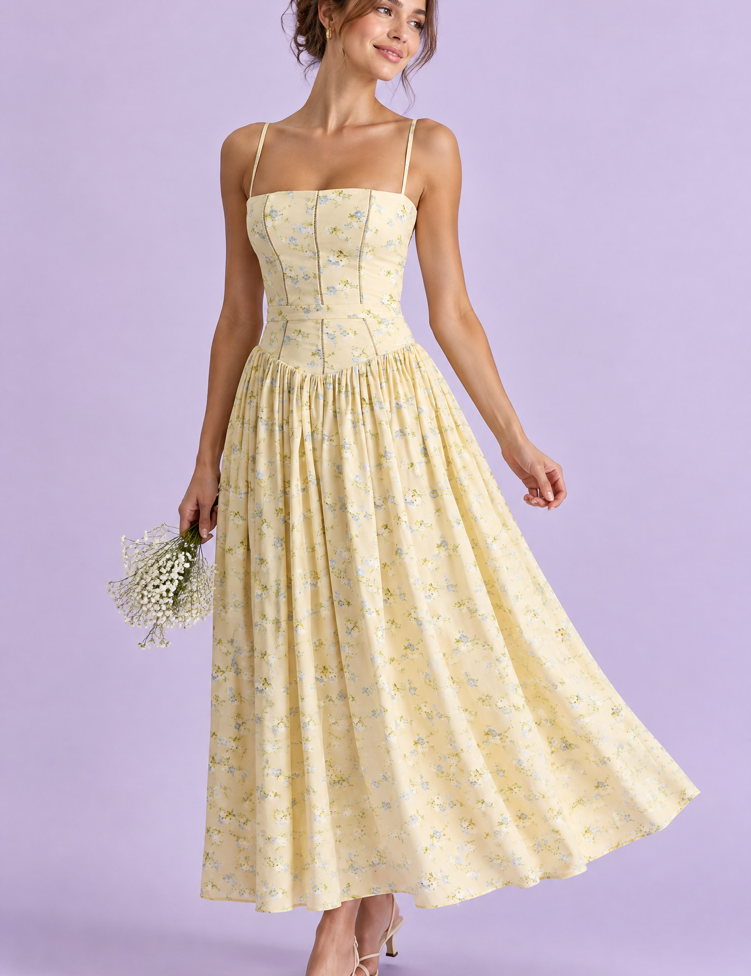 Robe longue jaune à corset | Vue de face | Lounelle Paris
