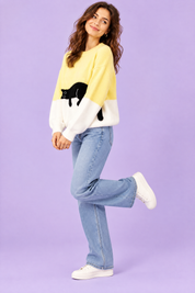 Pull oversize jaune à motif chat | Vue de dos | Lounelle Paris