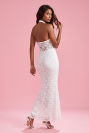 Robe blanche dos nu à encolure américaine | Vue de dos | Lounelle Paris
