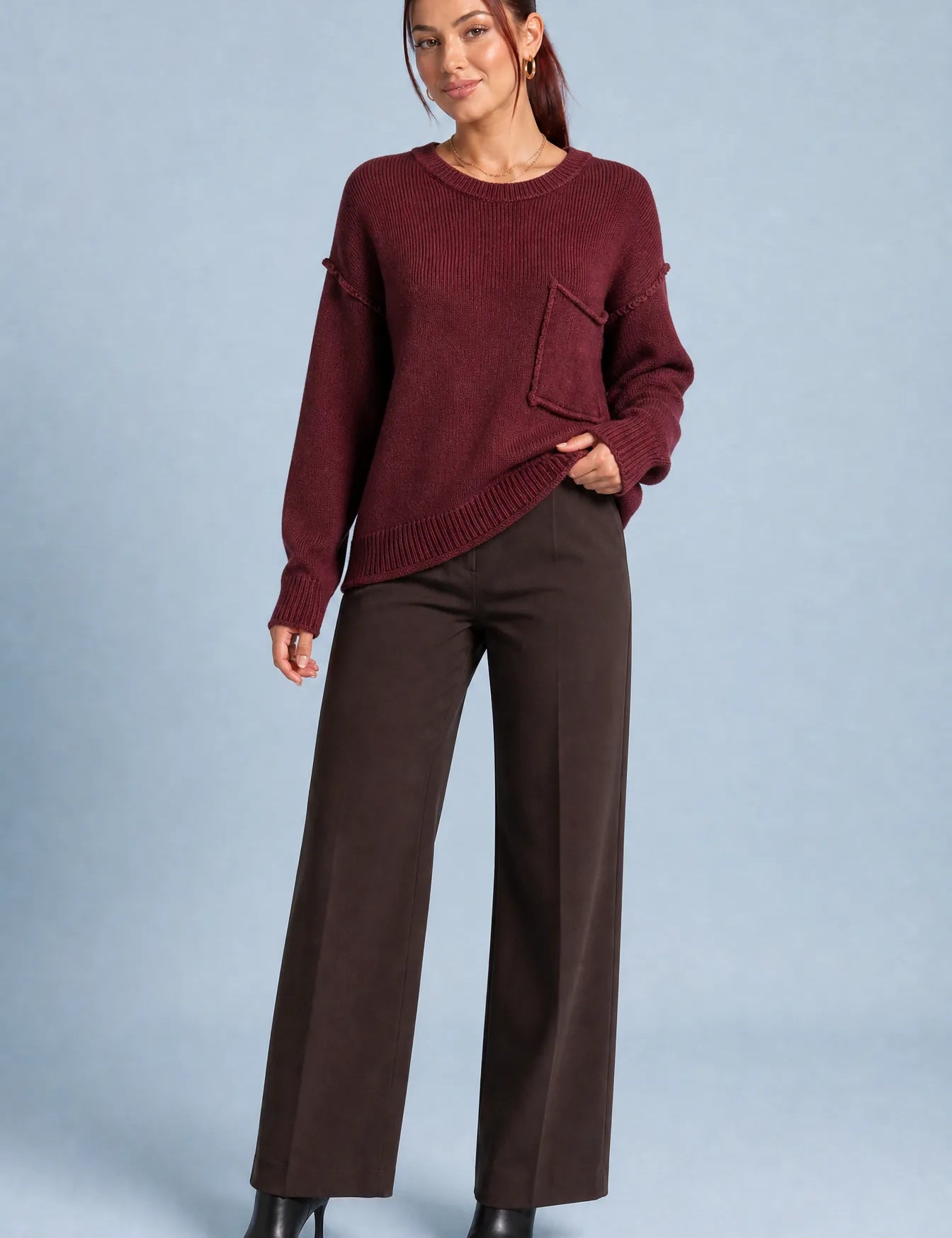 Pull ample à poche poitrine | Variante Bordeaux | Lounelle Paris