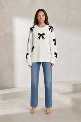 Off-White Sweater with Bow Motifs