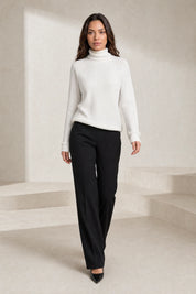 Pull blanc col roulé côtelé | Lounelle Paris