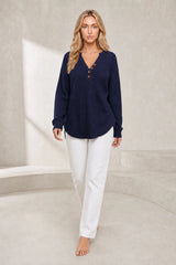 V-neck waffle knit sweater