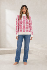 Pink Jacquard Turtleneck Sweater