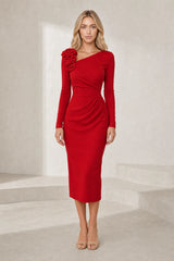 Asymmetric Shoulder Flower Dress