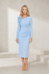 Asymmetric Shoulder Flower Dress
