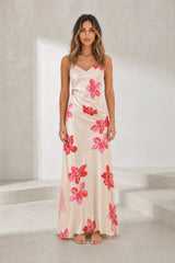 Beige floral strap dress