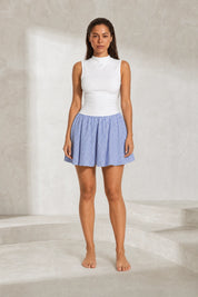 Robe blanche col montant effet deux pièces | Lounelle Paris