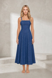 Robe bleue fines bretelles évasée | Lounelle Paris