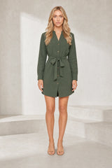 Belted V-Neck Shirt Dress