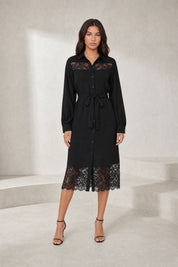Robe chemise noire à dentelle | Lounelle Paris