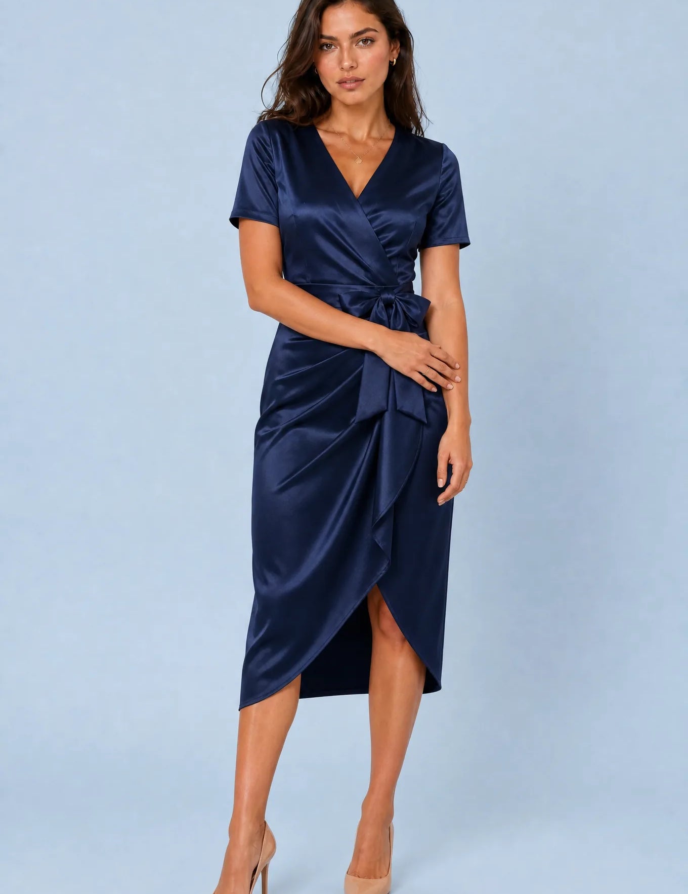 Robe col V à nœud | Variante Bleu marine | Lounelle Paris