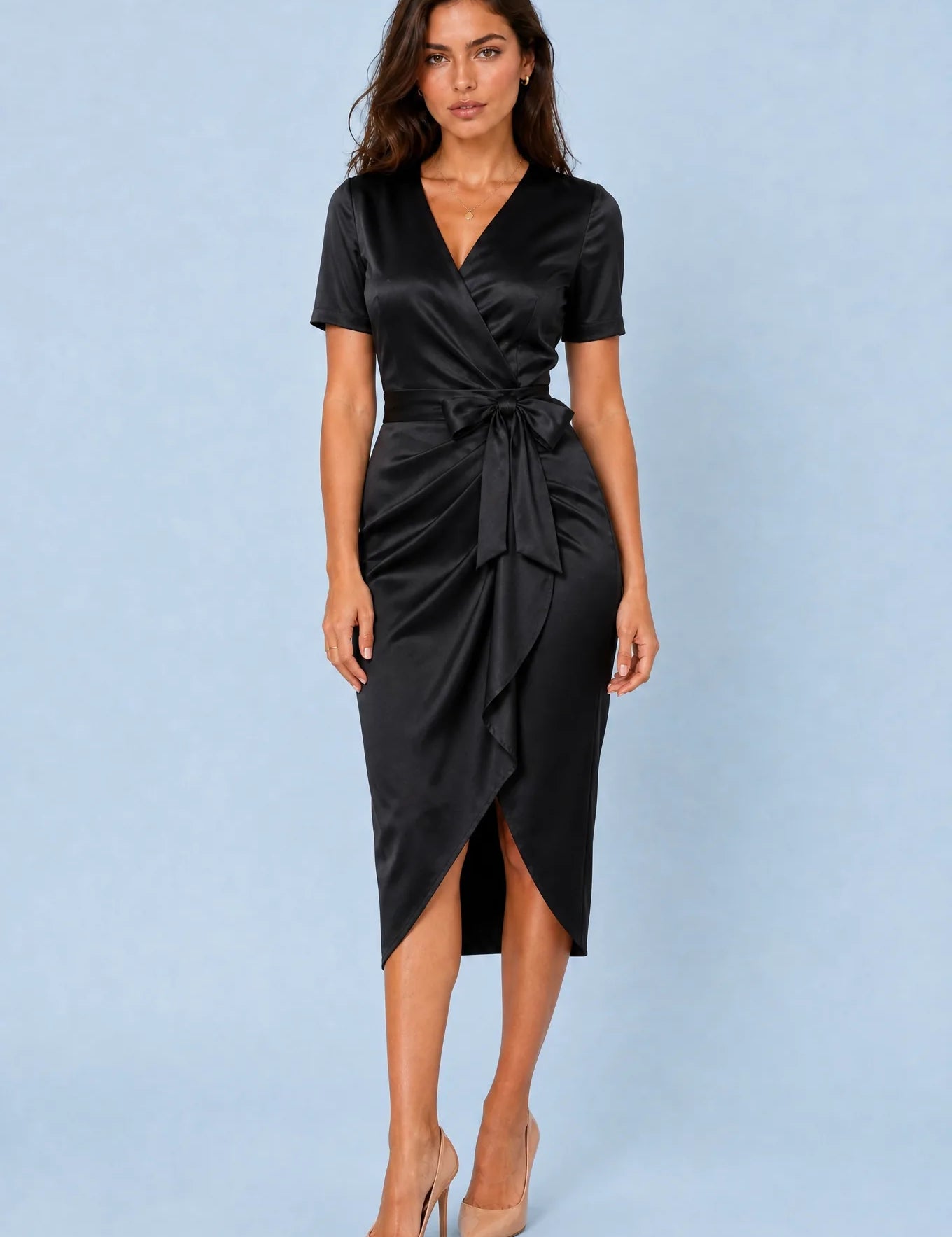 Robe col V à nœud | Variante Noir | Lounelle Paris