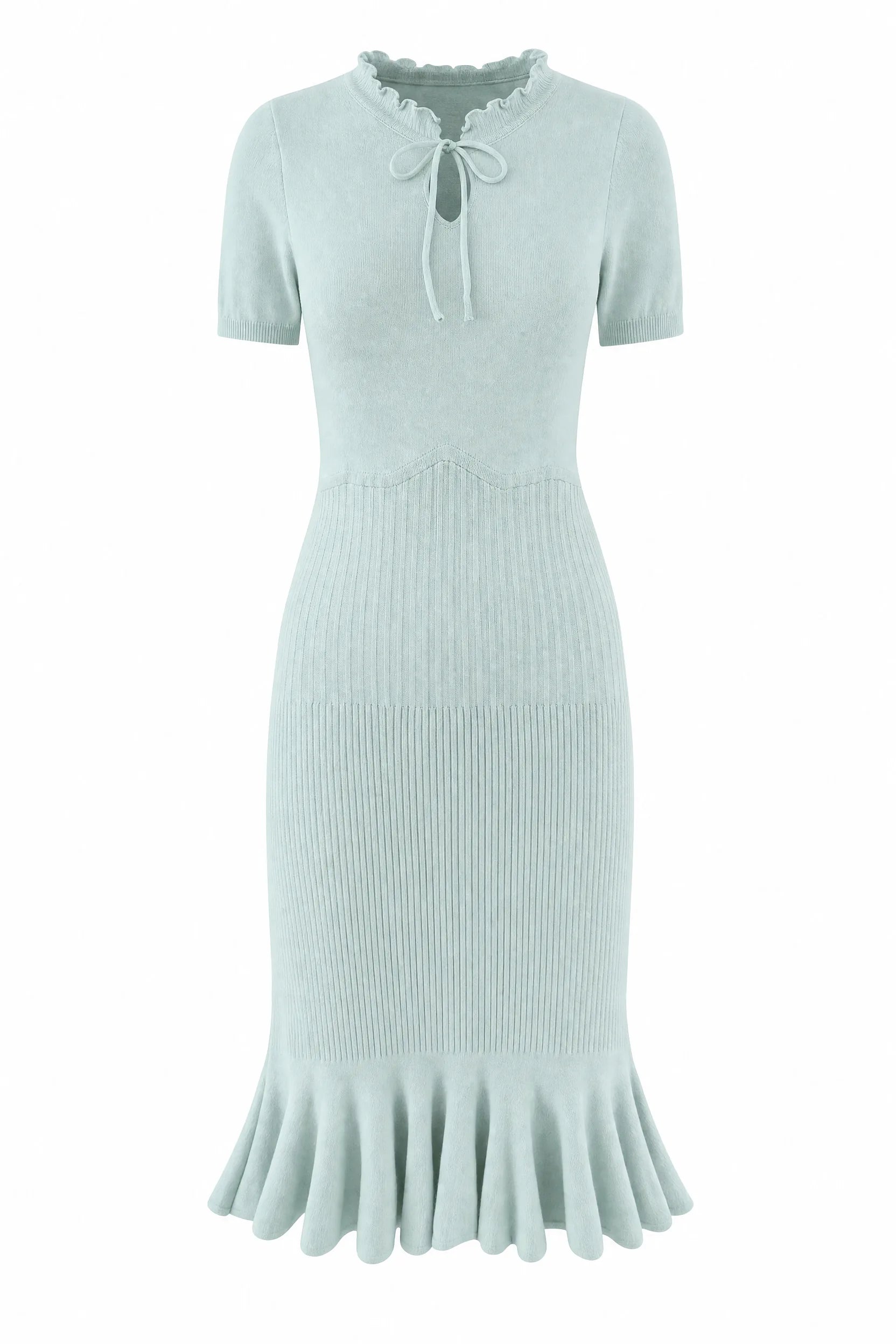 Robe en maille côtelée col volanté | Lounelle Paris