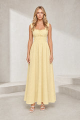Yellow Square Neck Dress with Ruffle Straps