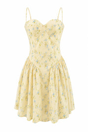 Robe jaune florale à fines bretelles | Lounelle Paris