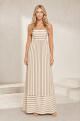 Beige striped backless long dress