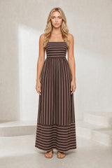 Beige striped backless long dress