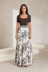 Bicolor long square-neck dress
