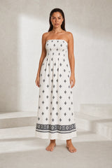 White strapless maxi dress