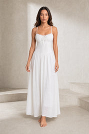 Robe longue blanche bretelles dentelle | Lounelle Paris