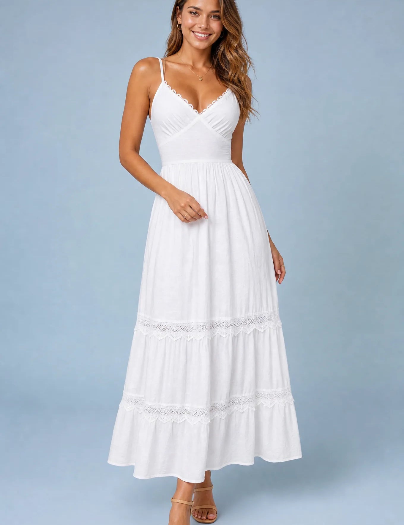 Robe longue blanche dos nu | Vue de face | Lounelle Paris