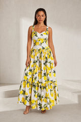 White printed maxi dress with straps