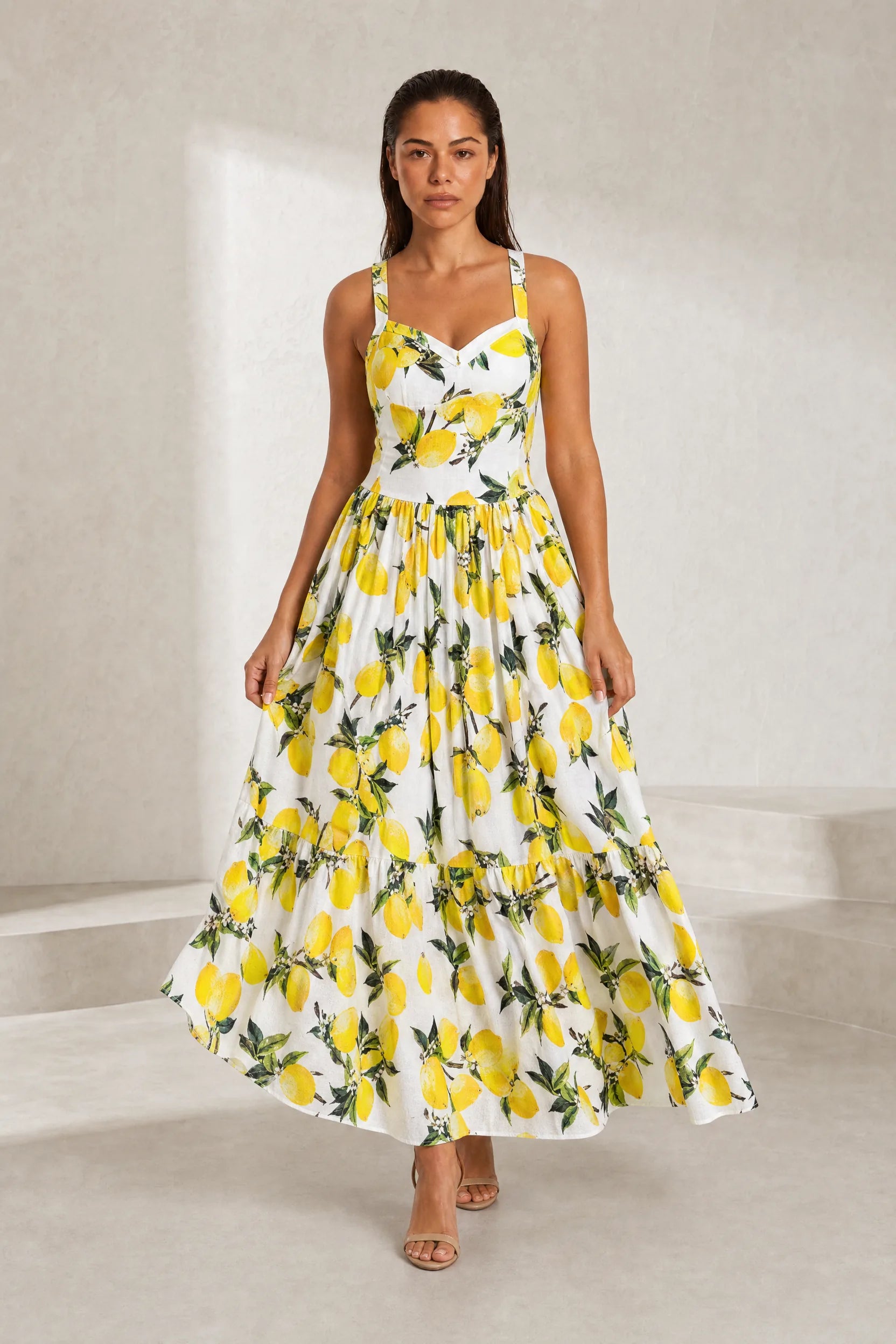 Robe longue blanche imprimée à bretelles | Lounelle Paris