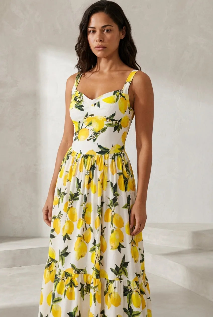 Robe longue blanche imprimée à bretelles | Lounelle Paris