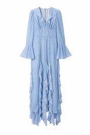Robe longue bleue à volants | Lounelle Paris
