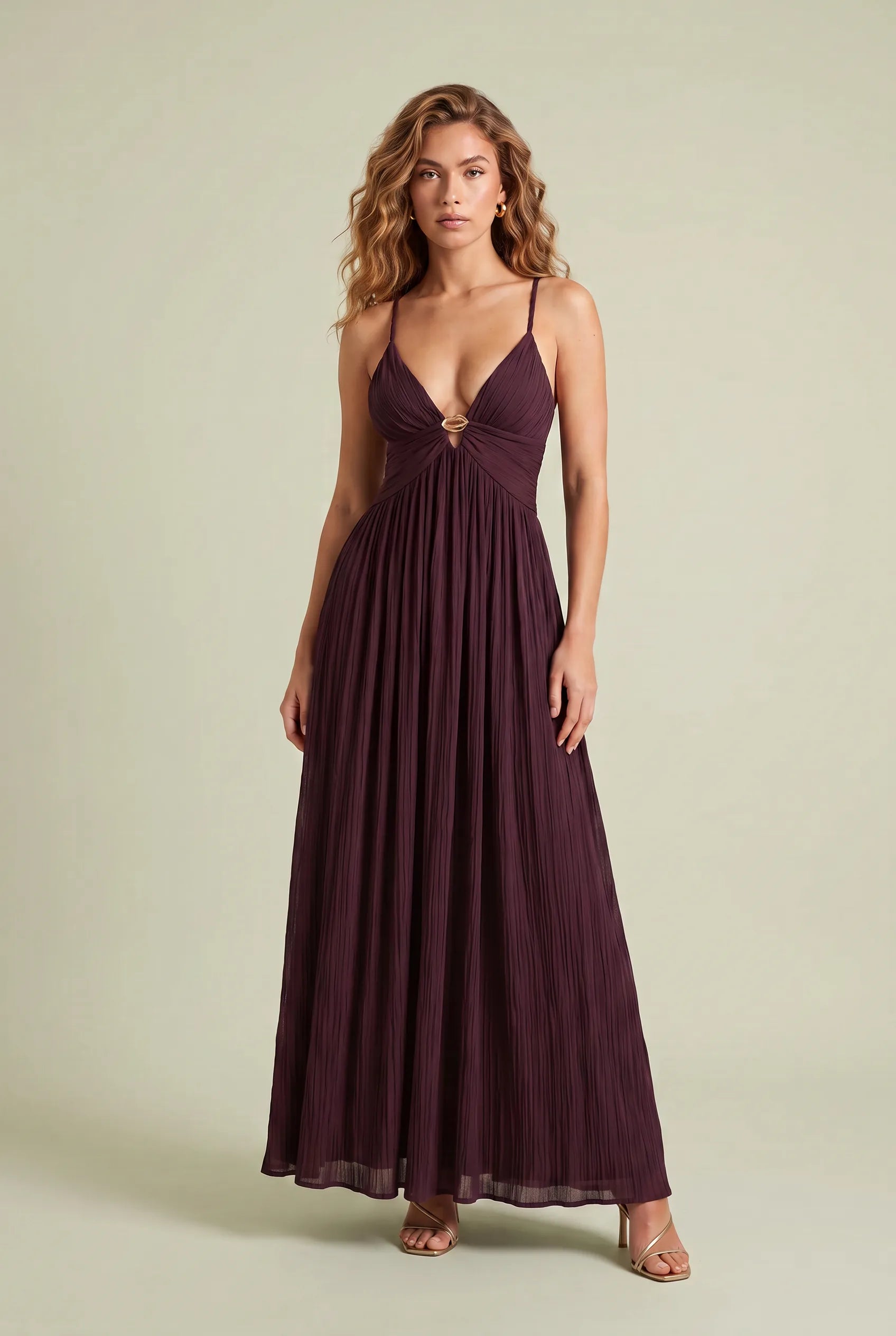 Robe longue bordeaux dos nu | Vue de face | Lounelle Paris