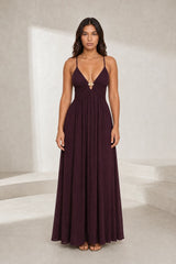 Long Burgundy Backless Dress