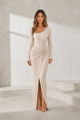 Long square-neck slit dress