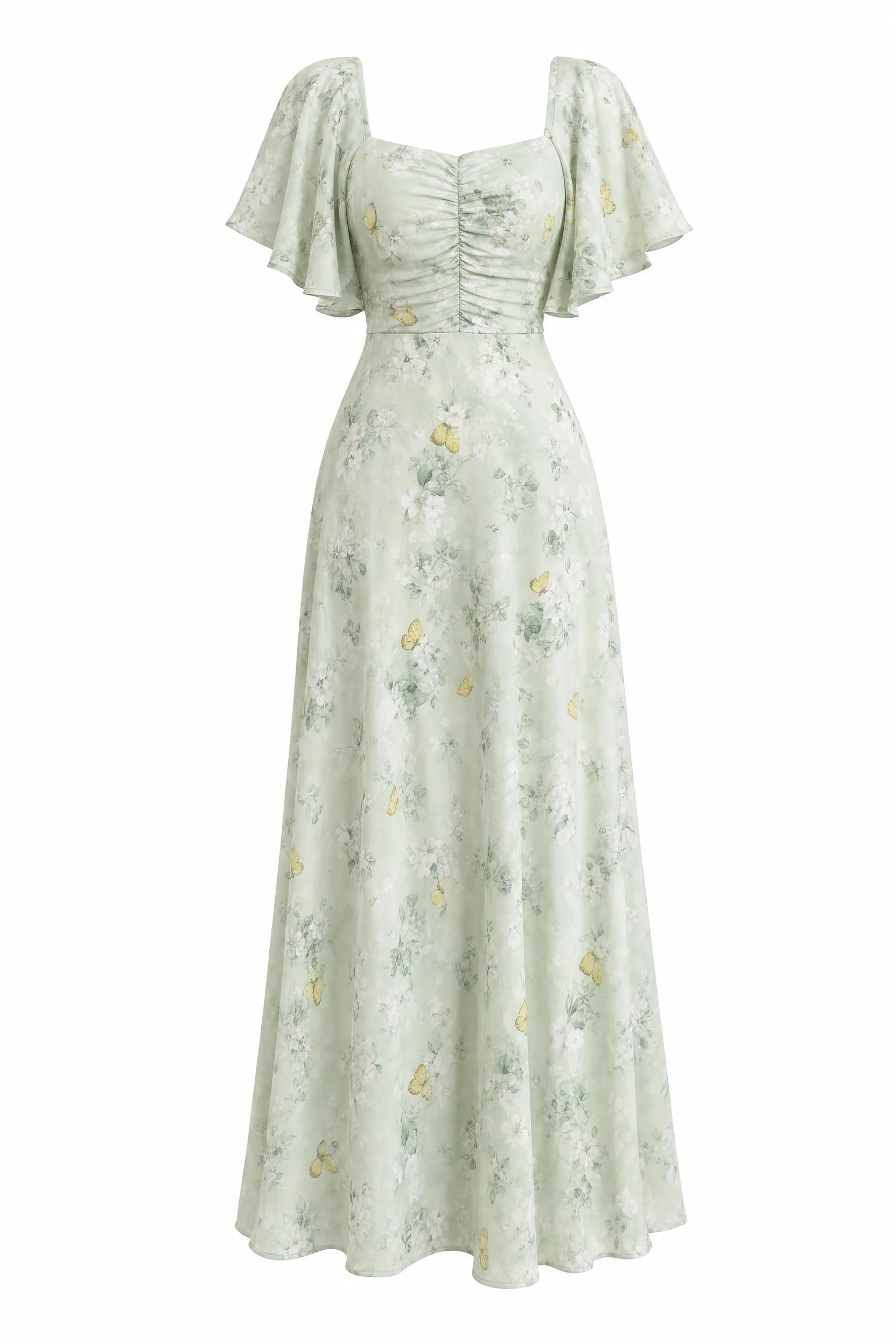 Robe longue col carré manches volantées | Lounelle Paris