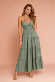 Robe longue col halter dos nu | Vue de face | Lounelle Paris