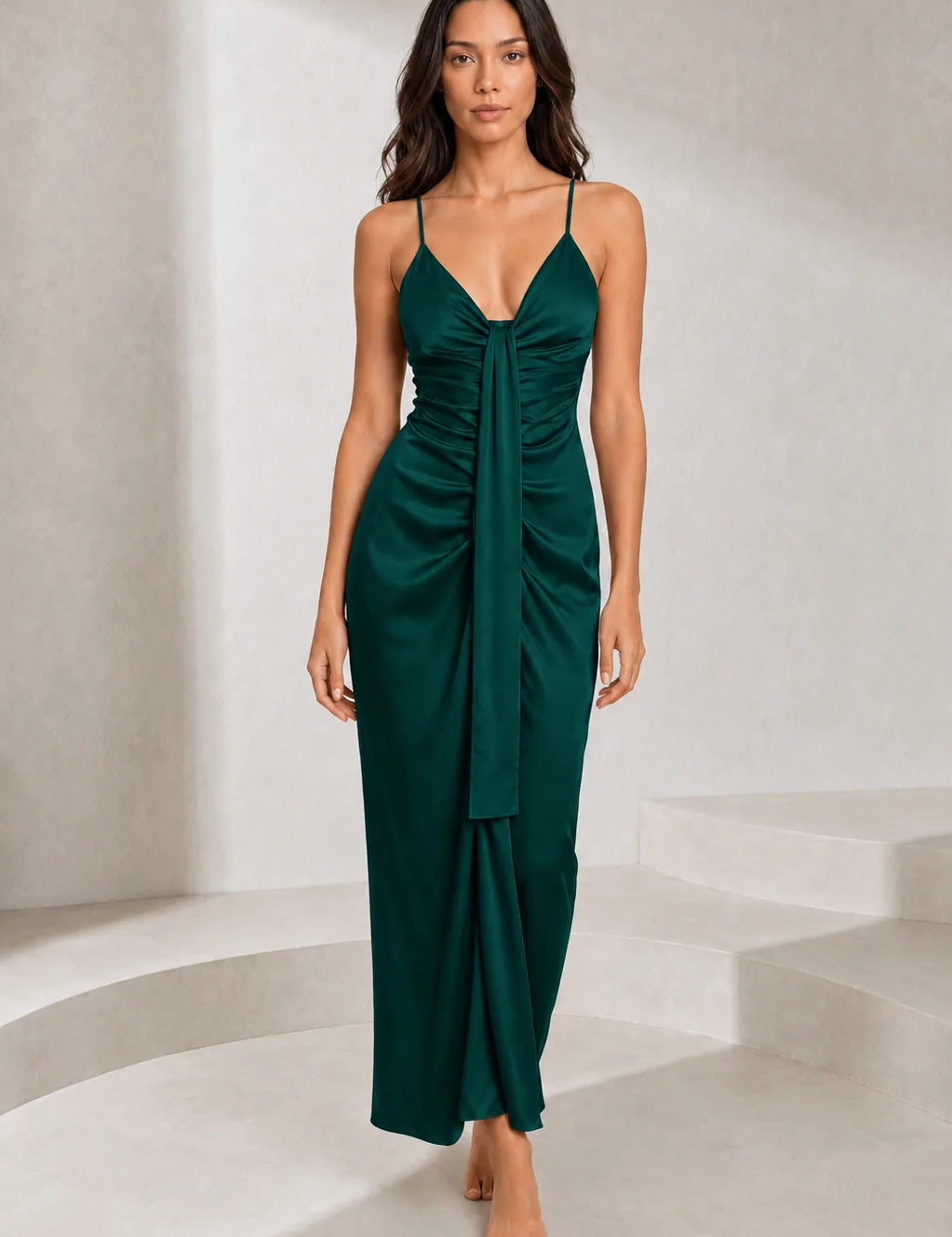 Robe longue col V drapée | Lounelle Paris