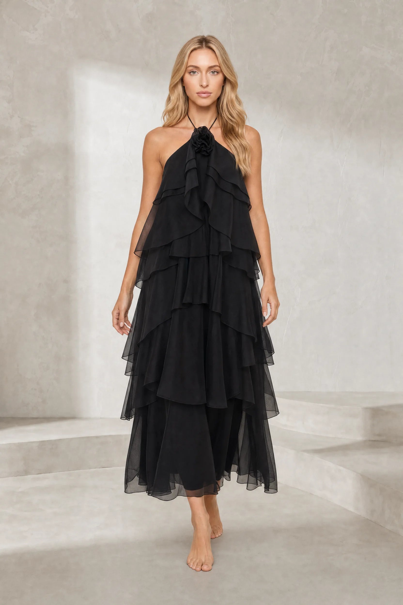 Robe longue dos nu à volants | Lounelle Paris